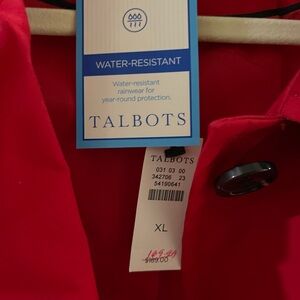 NWT Talbots rain jacket. Beautiful red. XL